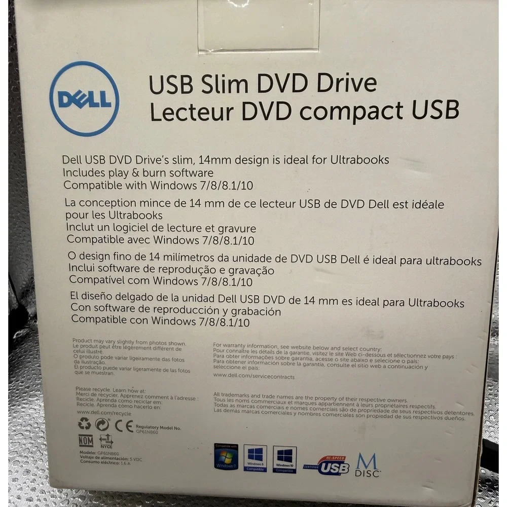 Dell External USB Slim DVD +/-RW Optical Drive DW316 Black